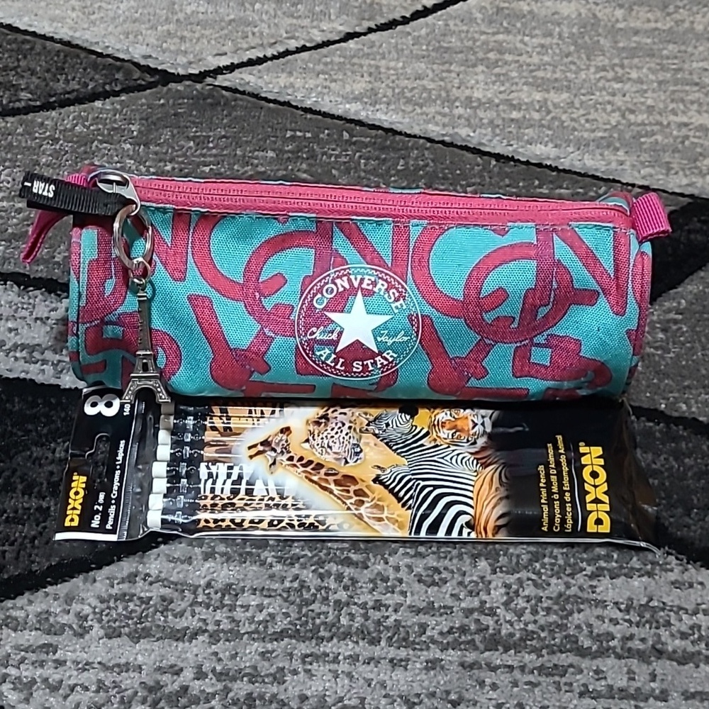 CONVERSE CHUCK TAYLOR ALL STAR PENCIL POUCH & ANIMAL PRINT PENCILS